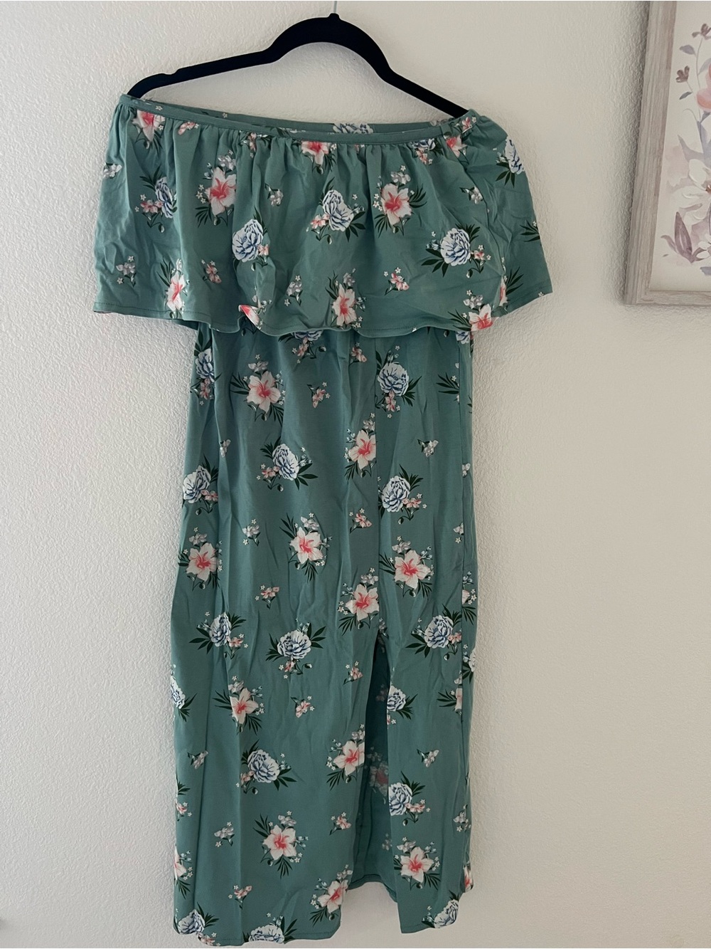 O'Neill Strapless Floral Maxi Dress in Sage Green with White & Pink Flowers